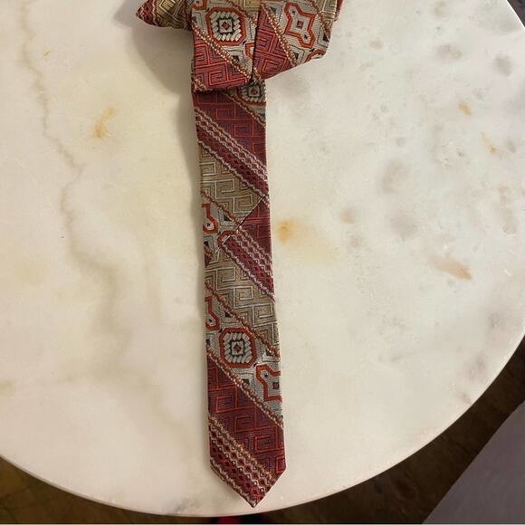 Vintage Sears “The Mens Store” Clip Tie red gold gray black - Picture 5 of 8